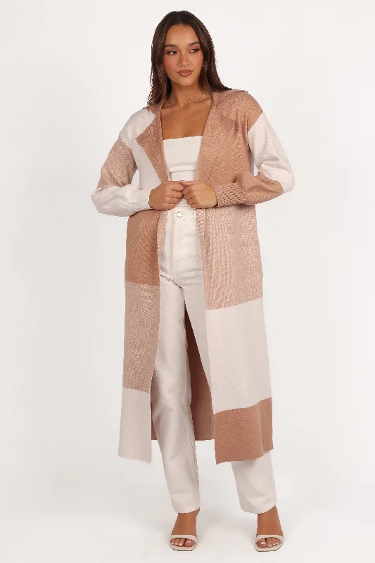 Premium Style Kingston Large Check Long Cardigan - Beige Check