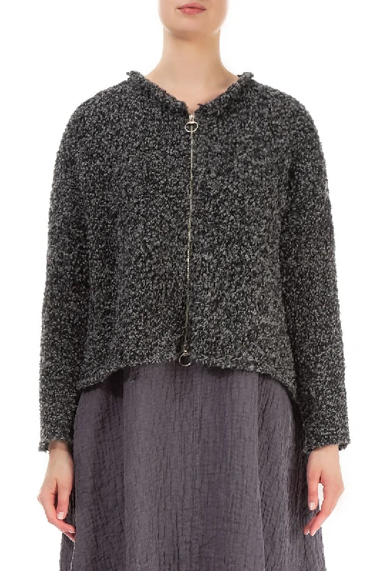 Online Boutiques Clothing Short Mélange Grey Alpaca Wool Cardigan