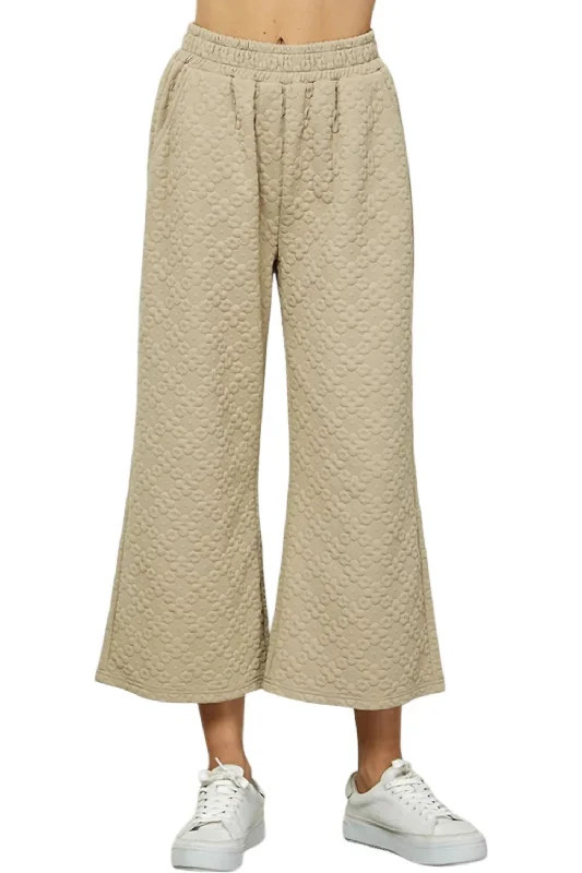 Sale Clearance Flower Textured Cropped Pants In Taupe