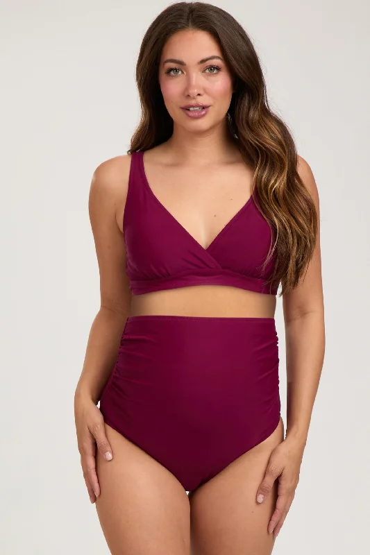 Colorful Clothing Burgundy High Waist Maternity Bikini Set