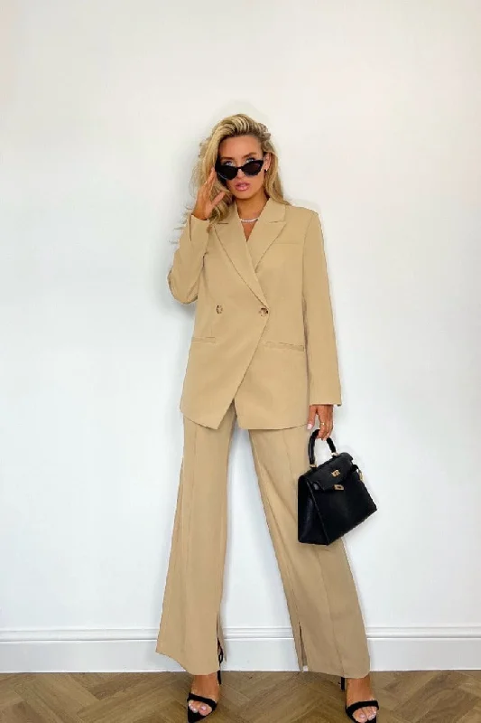 Business Casual Outfits Y.A.S WIDE LEG TROUSERS IN BEIGE