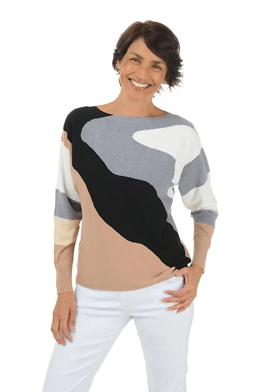 Fashion Forward, Function First Wavy Colorblock Dolman Sleeve Sweater