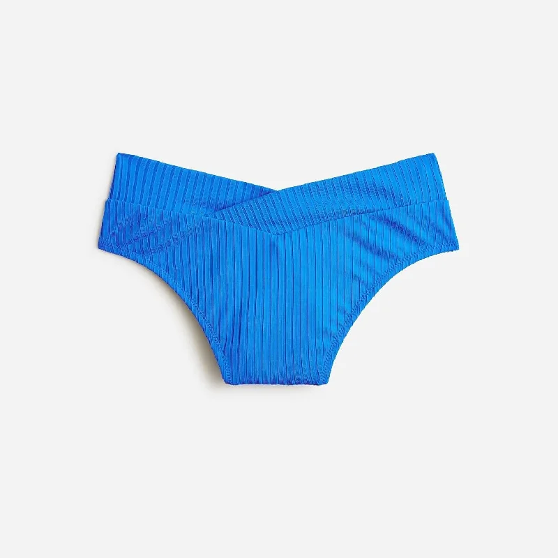 Rocker Chic Fashion Wide Rib Crossover Cheeky Bikini Bottom In Blue