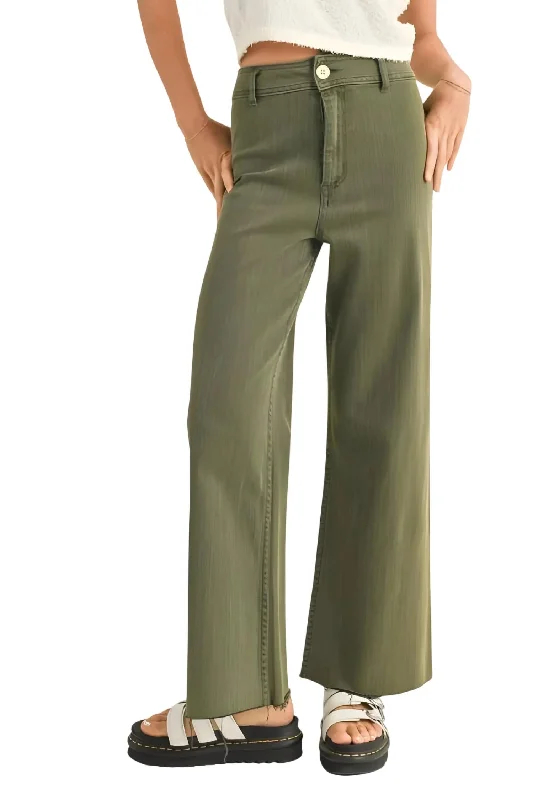 Fashion Essentials Wide Leg Cut-Off Denim In Olive