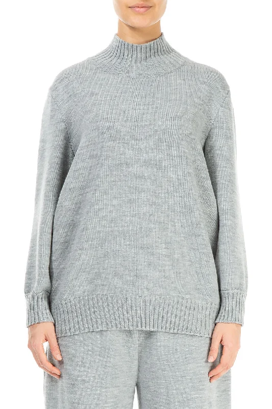 Urban Femme Streetwear High Neck Grey Knitted Wool Jumper