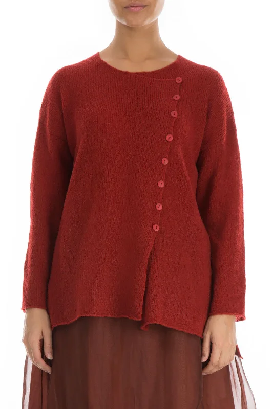 Chic Wardrobe Asymmetrical Red Wool Cardigan