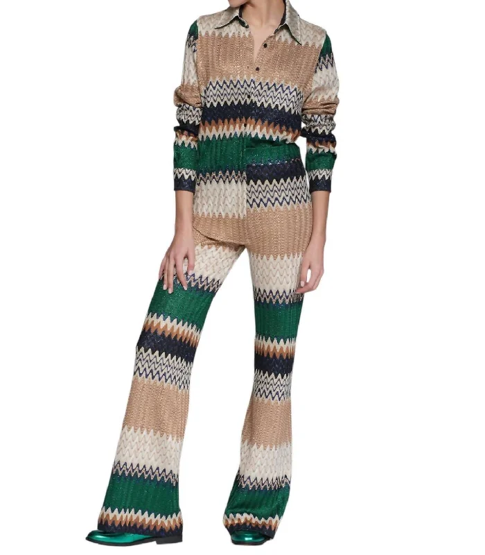 Women’s Clothing for Every Season and Trend Spikes Print Lurex Trouser In Herringbone Green