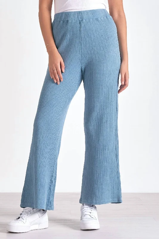 Clothing Sales Waffle Knit Wide Leg Pant In Blue