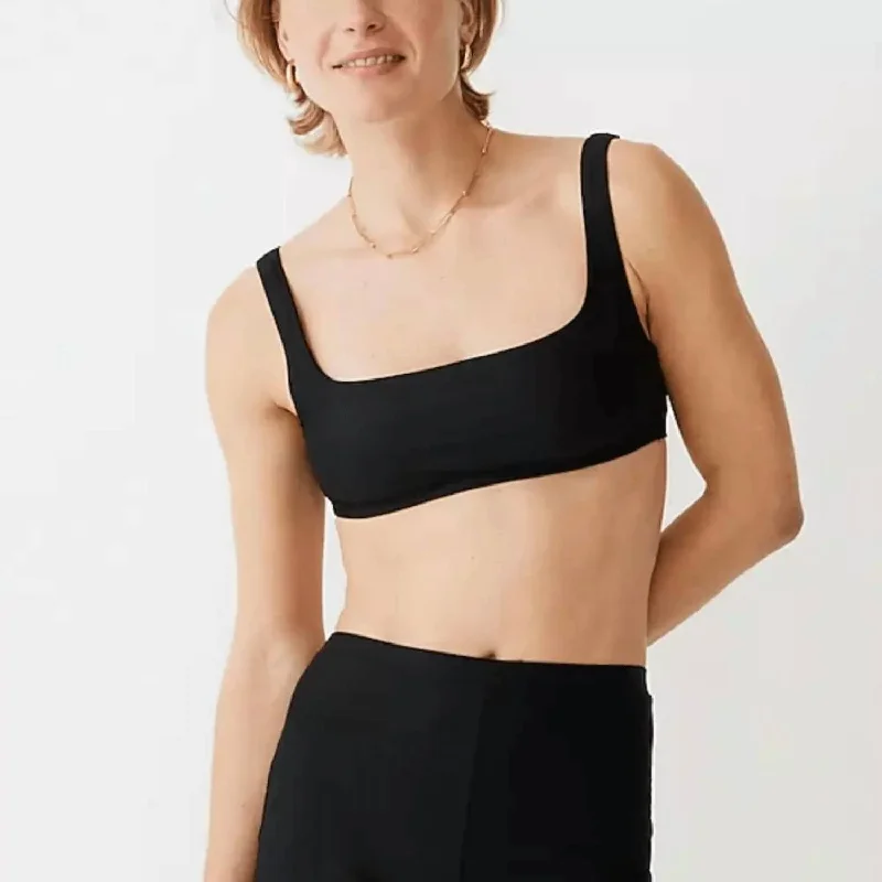 Sporty Streetwear Squareneck Bikini Top In Black