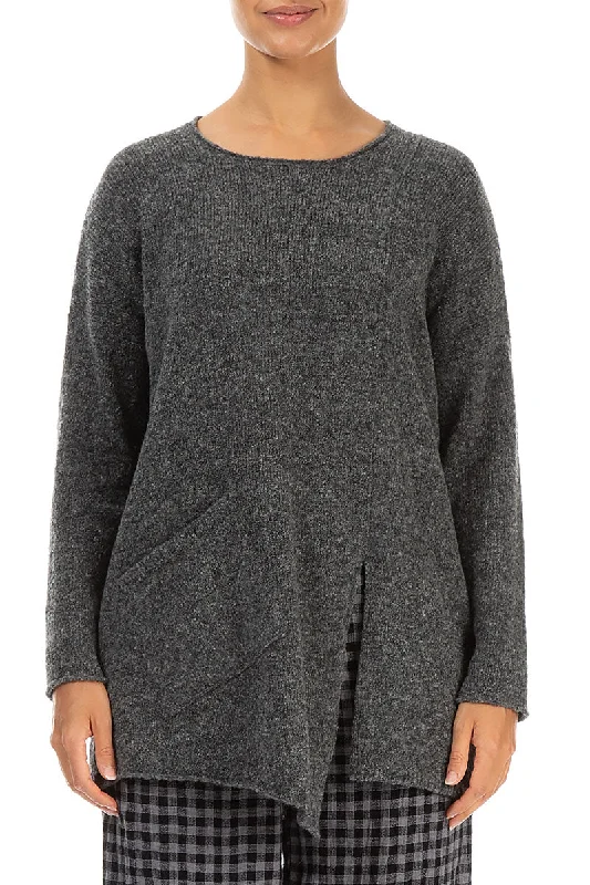 Versatile Women’s Clothing for All Occasions Side Split Grey Wool Sweater