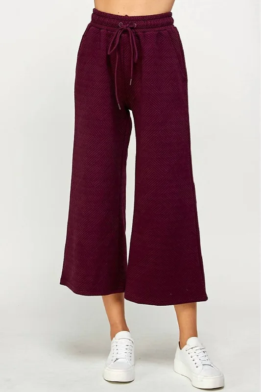 Special Offer Textured Cropped Wide Pant In Burgundy