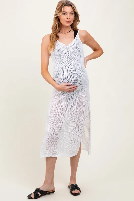 Trendy Women’s Apparel White Spaghetti Strap Slit Backless Maternity Cover Up Dress