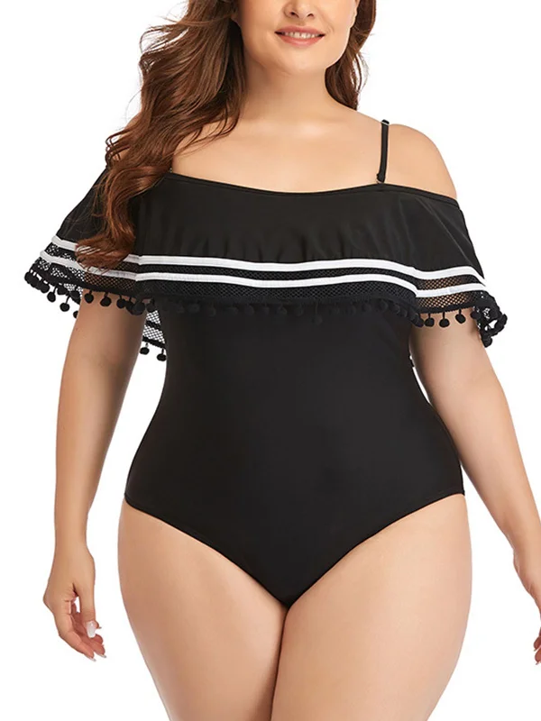 Online Boutiques Plus Size Ruffled Stripes Swimsuit