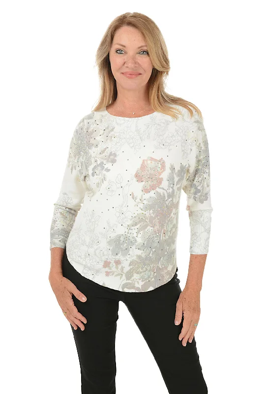 Evening Elegance Peony Jeweled Dolman Sleeve Sweater