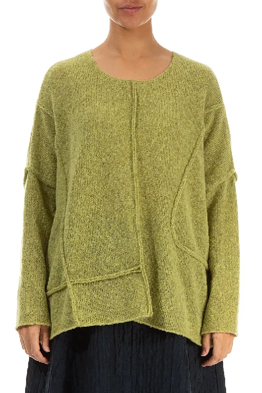 Exclusive Women’s Fashion Collection Exposed Seam Golden Lime Wool Sweater