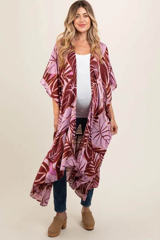 Relaxed Style Lavender Tropical Print Long Maternity Cover Up