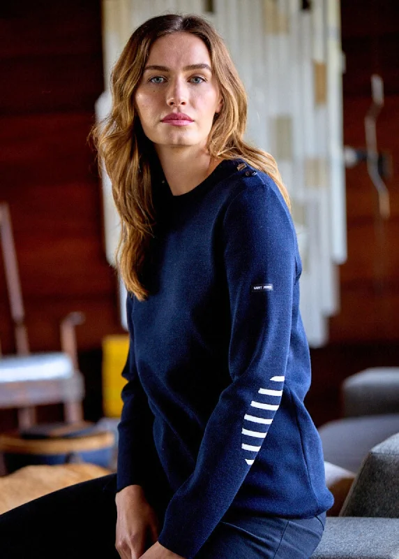 Fashion For Every Occasion BREGANCON - Breton Sweater with Jacquard Elbow Patch for Women (NAVY)