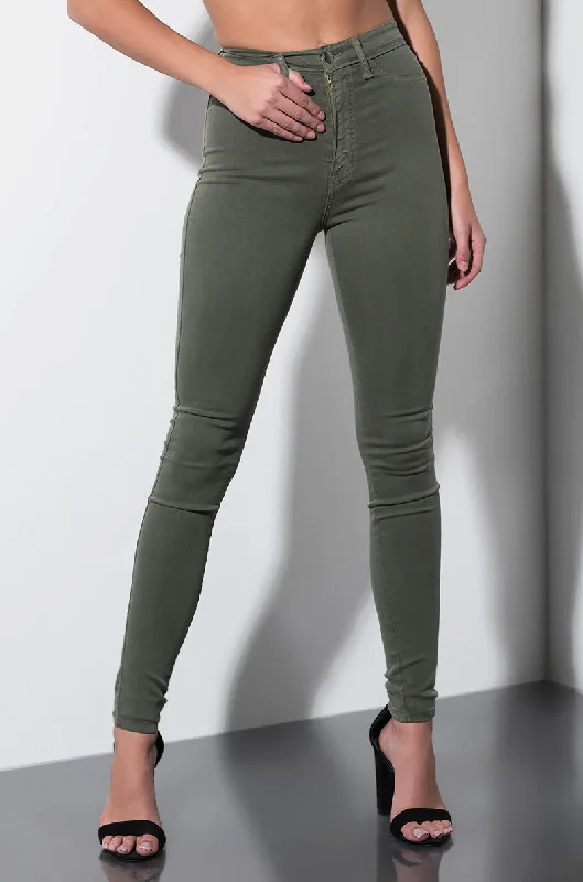 Fashion Forward Femininity SEXY DENIM HIGH RISE DENIM OLIVE GREEN