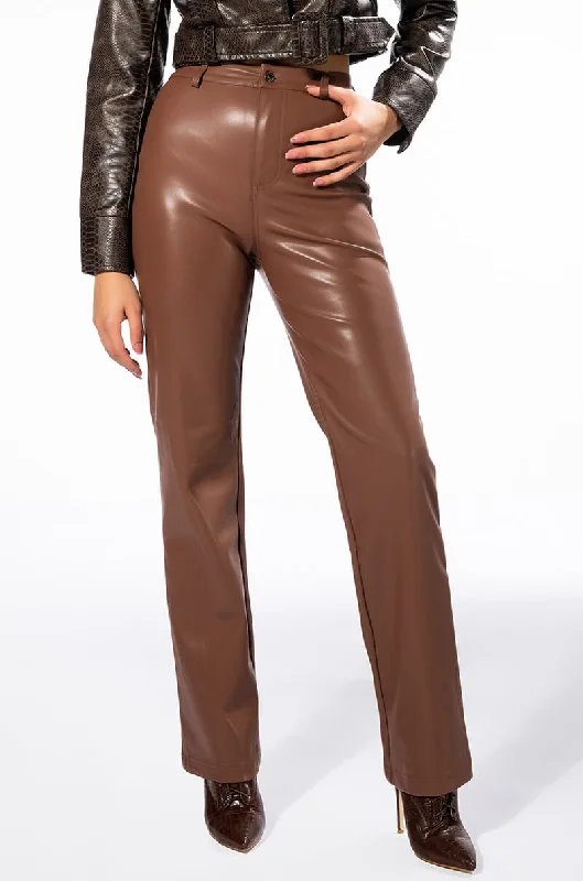 Limited Time Offer TE QUIERO HIGH RISE VEGAN LEATHER STRAIGHT LEG PANTS