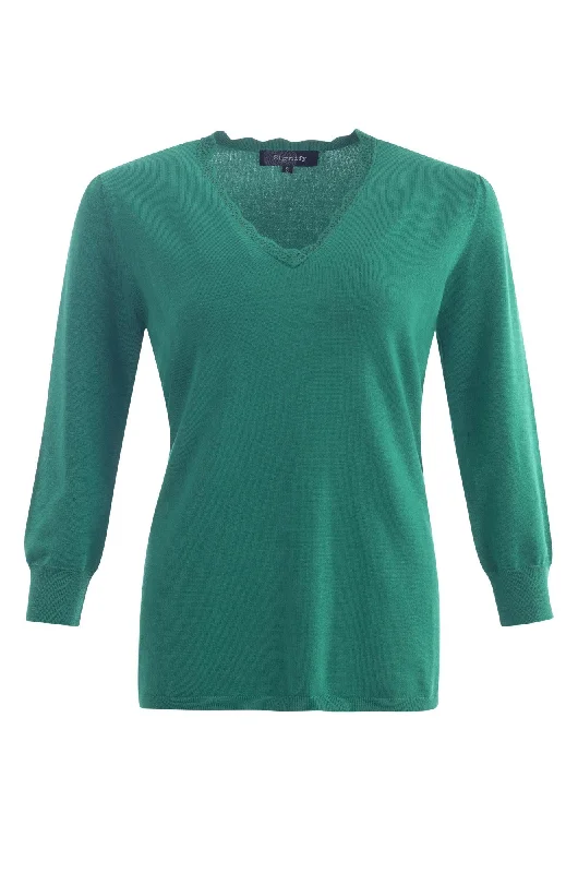 Women's Online Clothing Boutique V neck with scallop edge Jersey | JADE | 5734AR