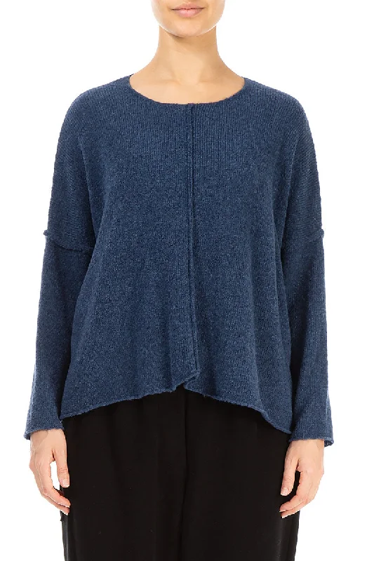 Luxury Fashion Exposed Seam Blue Wool Sweater