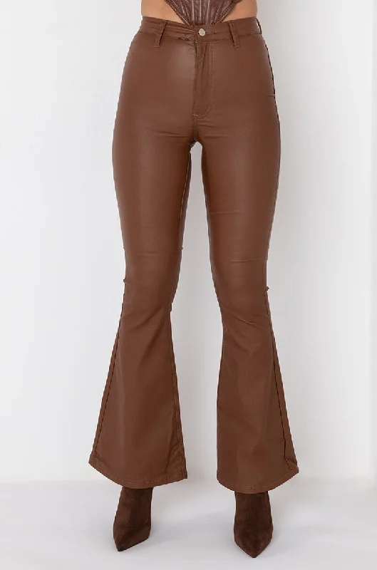 Limited Time Offer ON DUTY VEGAN LEATHER HIGH RISE FLARE PANTS