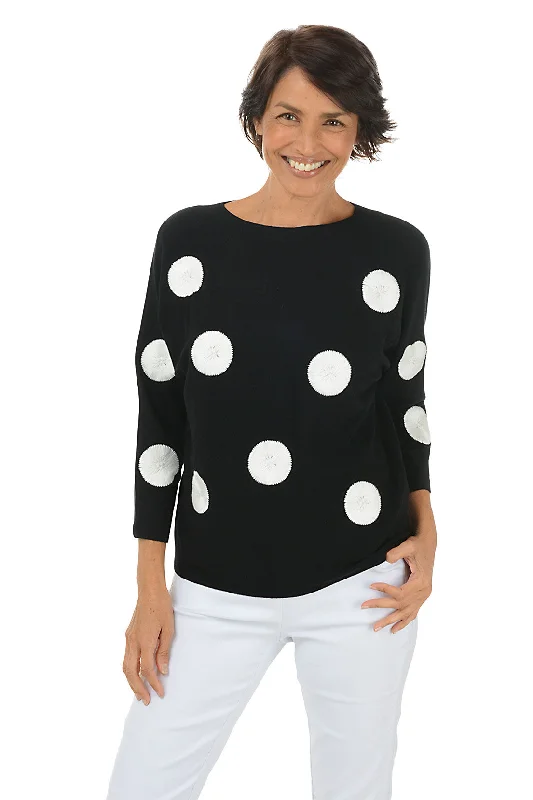 Comfort Meets Fashion Black Polka Dot Embroidered Sweater