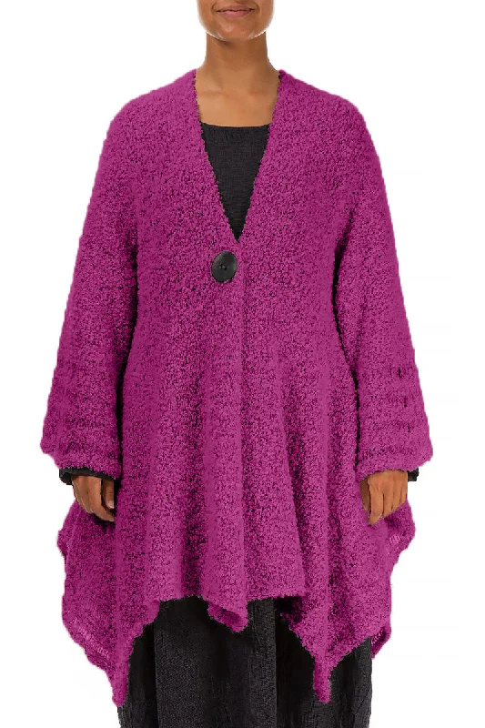 Glamorous Evening Wear Flared Royal Fuchsia Alpaca Wool Cardigan