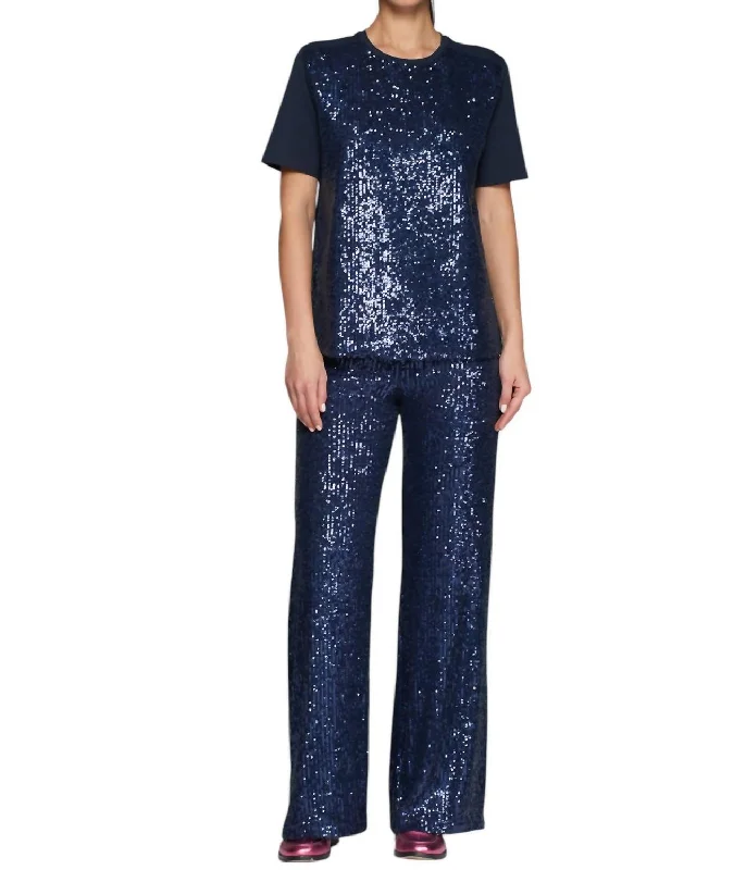 Modern Women’s Fashion with Vintage Touches Sequins Trouser In Navy Blue